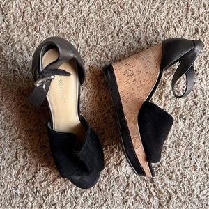 Marc Fisher Black Hillary Suede Wedge Sandals Strappy Platform Glam Size 9